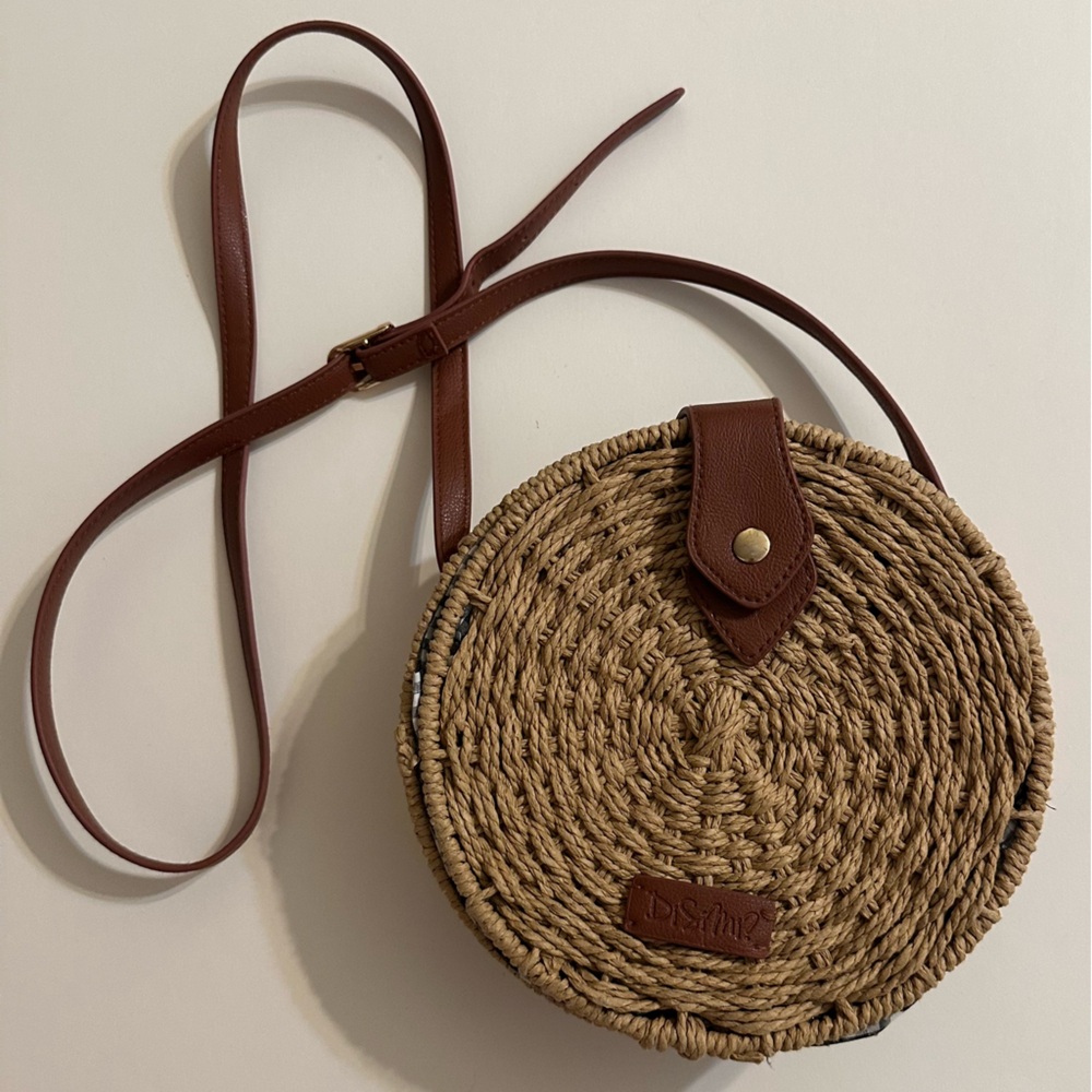 DISIMI Women’s “Brown Mini Straw” Summer Crossbody Circular Wicker Lined Bag
